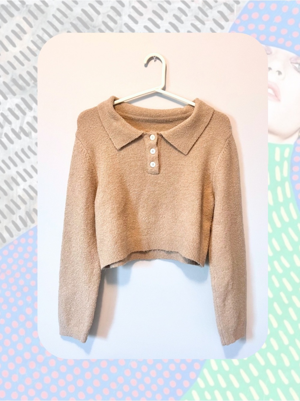 Cozy Cropped Beige Polo Sweater